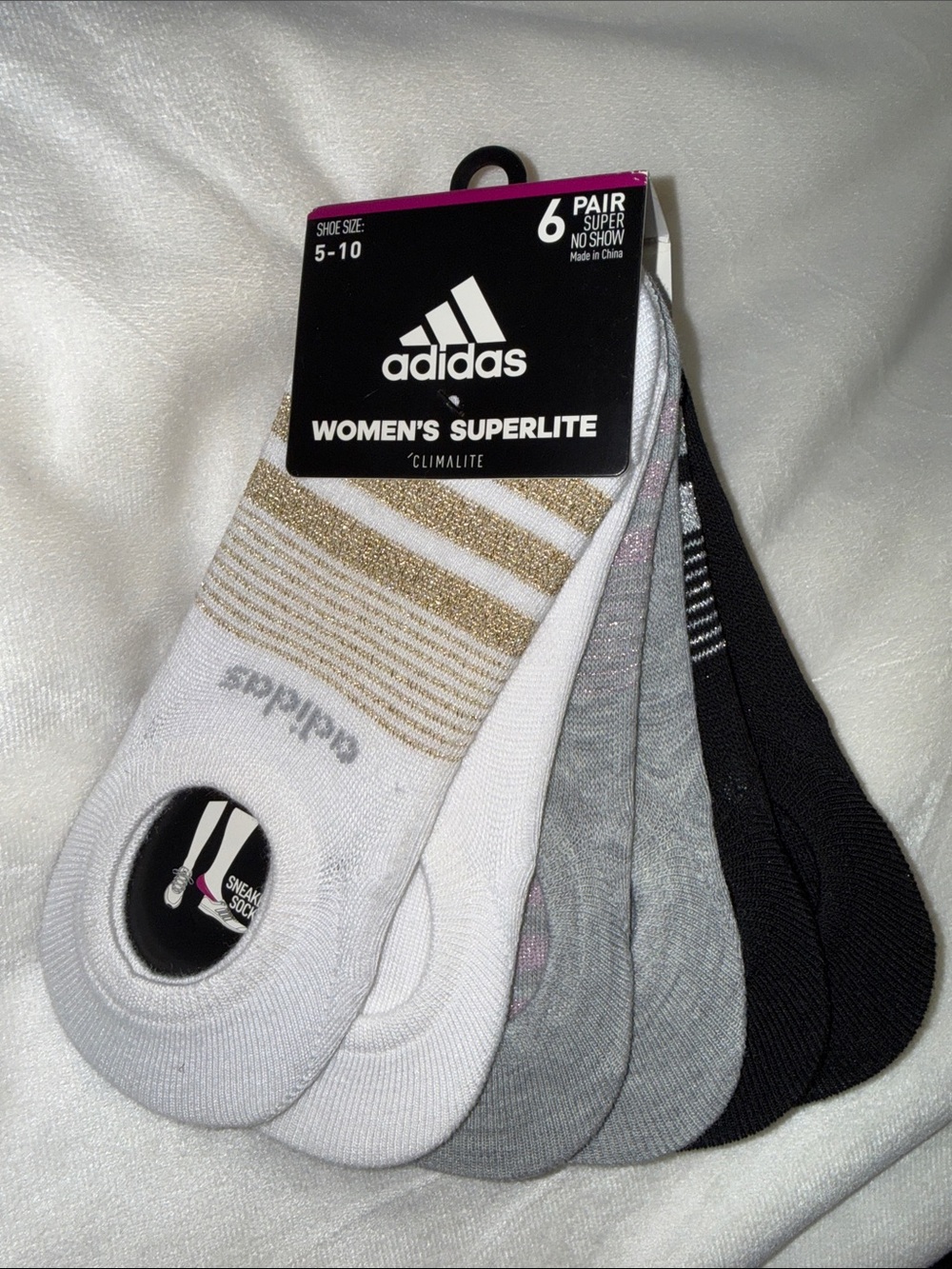 Adidas Women’s Superlite Super No Show Socks-6 Pairs-Authentic-NWT